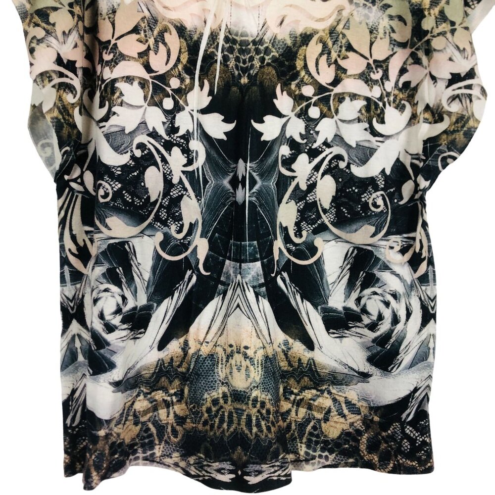 One World Womens Flutter Sleeve Top Sz Large Floral Pattern Embellished - Picture 9 of 11